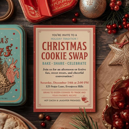 Vintage Retro Christmas Cookie Swap Kaart