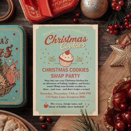 Vintage Retro Christmas Cookies Swap Kaart