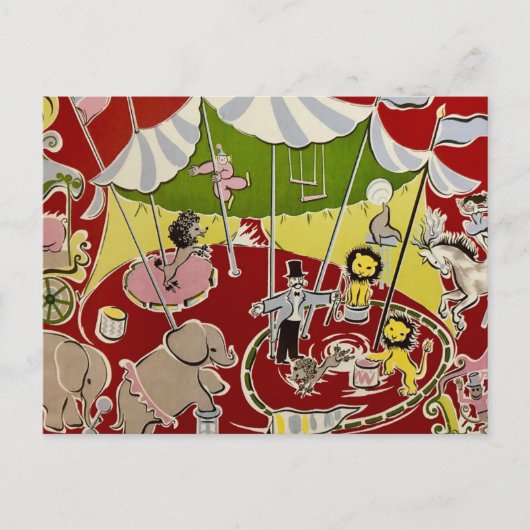Vintage Retro Circus Animals Ring Theme Postcard Briefkaart (Voorkant)