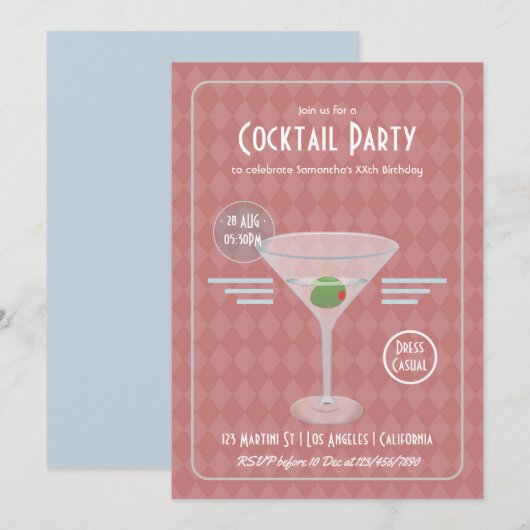 Vintage Retro Cocktailparty Kaart (Voorkant / Achterkant)