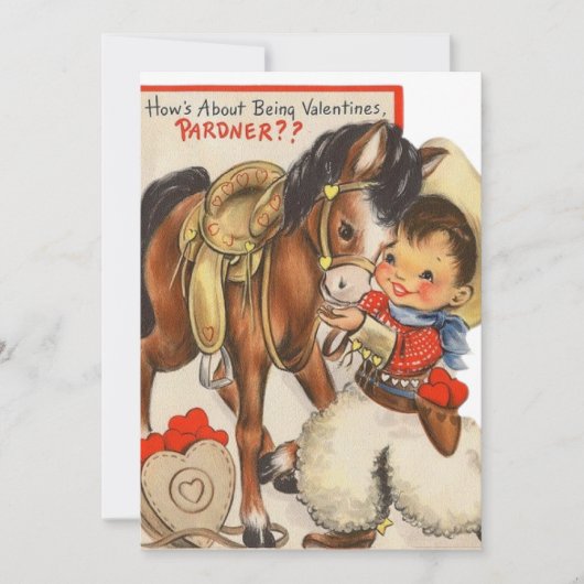 Vintage Retro Cowboy met Pony Valentijnsdag Feestdagenkaart (Voorkant)