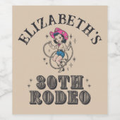 Vintage Retro Cowgirl 30th Birthday Party Wijn Etiket (Enkel label)