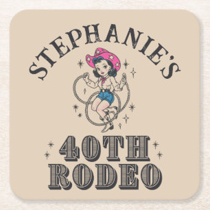 Vintage Retro Cowgirl 40e Verjaardagsfeestje Kartonnen Onderzetters