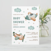 Vintage Retro Cute Green Airplanes Baby shower Kaart (Staand voorkant)