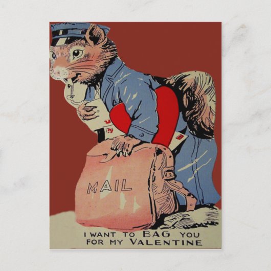 Vintage Retro Eekhoorn Postbode Valentijnkaart Feestdagenkaart (Voorkant)