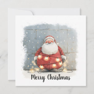 Vintage Retro Eenvoudige Kerstboom Kerstman Feestdagenkaart