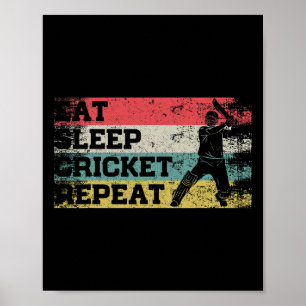 Vintage Retro Eet Slaap Cricket Herhaal Grappige S Poster
