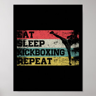 Vintage Retro Eet Slaap Kickbox Herhaal Grappige K Poster