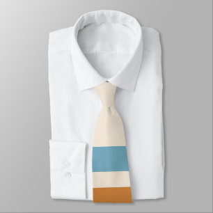 Vintage Retro Effen Crème en Blauw Oranje Strepen Stropdas