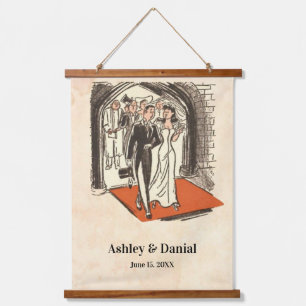 Vintage Retro Elegant Bride en Groom Old Wedding Hangend Wandkleed