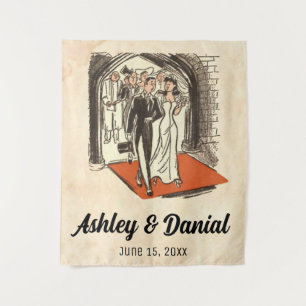 Vintage Retro Elegant Bride en Groom Old Wedding Wandkleed
