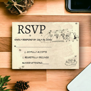 Vintage Retro Elegant Ceremony Old Rustic Wedding RSVP Kaartje