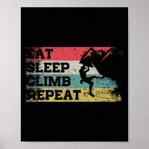 Vintage Retro Eten Slapen Klimmen Herhaal Grappig Poster