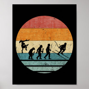 Vintage Retro Evolutie Van Skiën Speler Skier Sil Poster