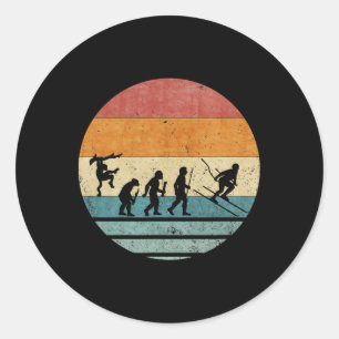 Vintage Retro Evolutie Van Skiën Speler Skier Sil Ronde Sticker