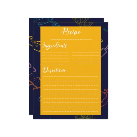 Vintage retro familie keuken Recipblad (Voorkant / Achterkant in situ)