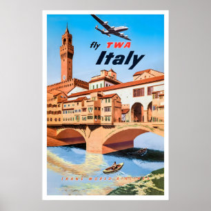 Vintage Retro Florence Toscane Italië Wereld Reize Poster