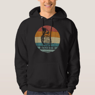 Vintage Retro French Horn Musician Silhouette Suns Hoodie
