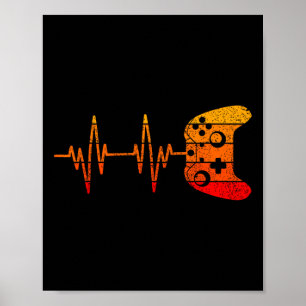 Vintage Retro Gamer Hartslag T-shirt Funny Video G Poster