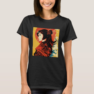 Vintage Retro Geisha Kimono Japanse Samurai Vrouw T-shirt