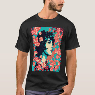 Vintage Retro Geisha Kimono Japanse Samurai Vrouw T-shirt