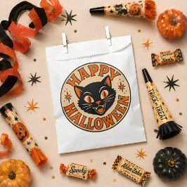 Vintage Retro Gelukkig Halloween Zwarte Kat Bedankzakje
