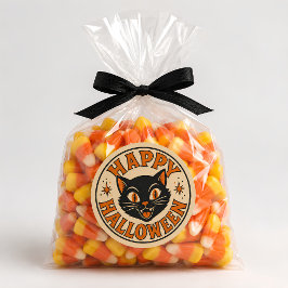 Vintage Retro Gelukkig Halloween Zwarte Kat Ronde Sticker