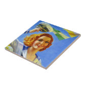 Vintage-retro-gelukkige zeilvrouw tegeltje (Zijkant)