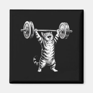 Vintage Retro Gewichtheffen Gym Morsdoenerende Kat Magneet