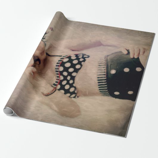 Vintage Retro Girl Polka Dot Bikini Cadeaupapier (Uitgerold)