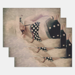Vintage Retro Girl Polka Dot Bikini Inpakpapier Vel