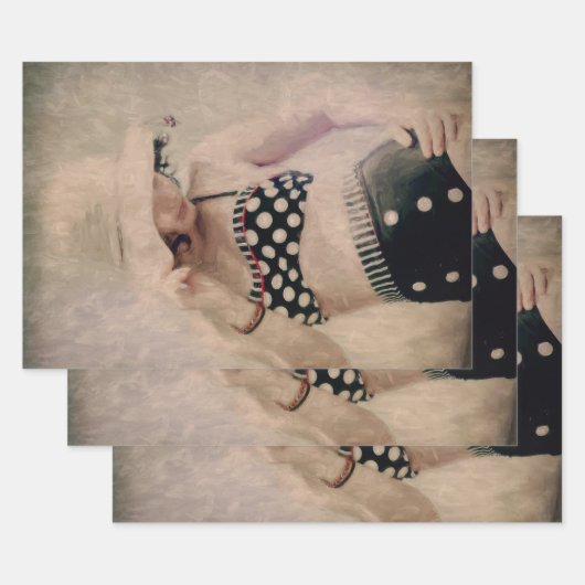 Vintage Retro Girl Polka Dot Bikini Inpakpapier Vel (Set)