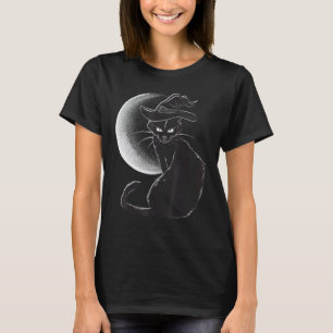 Vintage Retro Halloween Zwarte Kat Heks Maan Griez T-shirt