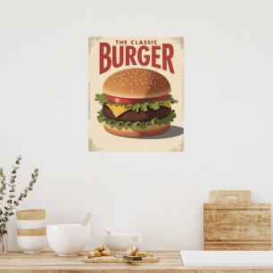Vintage Retro Hamburger Diner Poster Kunst