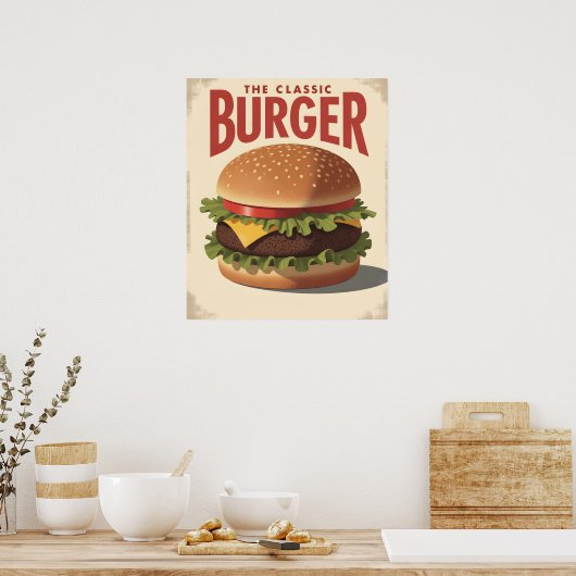 Vintage Retro Hamburger Diner Poster Kunst (Keuken)
