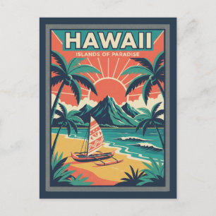 Vintage Retro Hawaïaanse Eilanden Reisillustratie Feestdagenkaart
