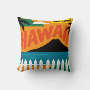 Vintage Retro Hawaïaanse Eilanden Reisillustratie Kussen