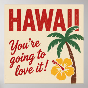 Vintage Retro Hawaïaanse Eilanden Reisillustratie Poster