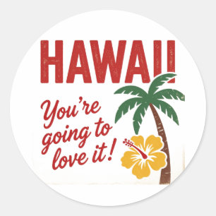 Vintage Retro Hawaïaanse Eilanden Reisillustratie Ronde Sticker