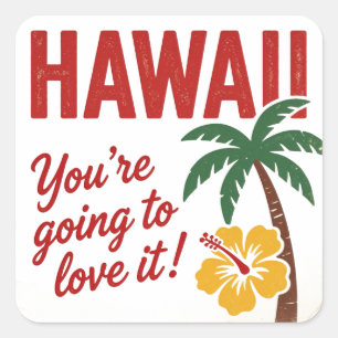 Vintage Retro Hawaïaanse Eilanden Reisillustratie Vierkante Sticker