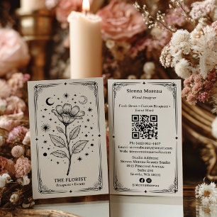 Vintage Retro Hemel Tarot Bloemist QR Code Visitekaartje