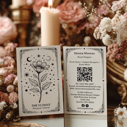 Vintage Retro Hemel Tarot Bloemist QR Code Visitekaartje