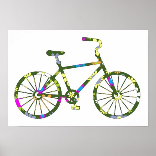 Vintage Retro Hipster Floral fiets Poster (Voorkant)