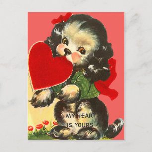Vintage Retro Hond Met Hart Valentijnkaart Feestdagenkaart