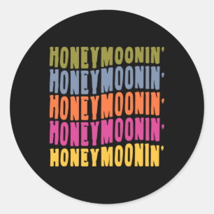 Vintage Retro Honeymoonin Bruid Bruidegom Honeymoo Ronde Sticker