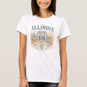 Vintage Retro Illinois Mother Road Skyline Kleding T-shirt