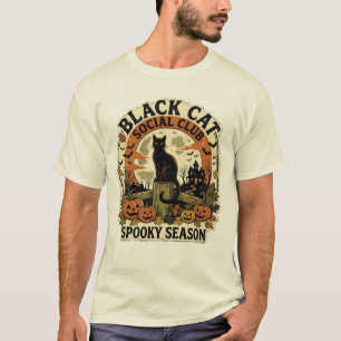 Vintage Retro Jaren 70 Zwarte Kat Sociale Club Hal T-shirt