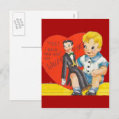 Vintage Retro Jongen & Buikspreker ProefValentijn Feestdagenkaart (Voorkant / Achterkant)