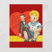 Vintage Retro Jongen & Buikspreker ProefValentijn Feestdagenkaart (Voorkant)