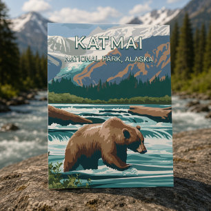 Vintage Retro Katmai Nationaal Park Alaska Beer Briefkaart